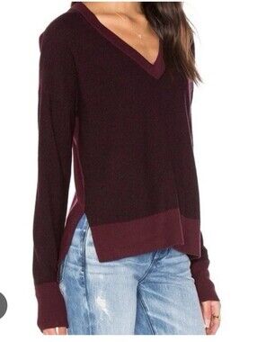 rag & bone Two-Tone V-Neck Sweater in Burgundy and Wine
